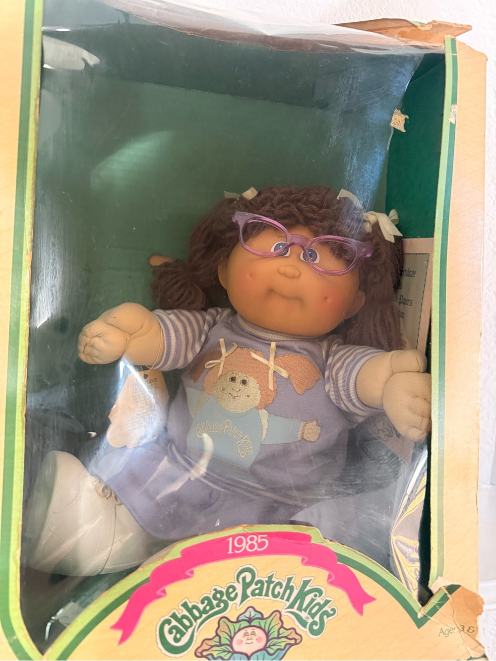 Vintage 1985 Cabbage Patch Kids Coleco Doll with Glasses in Original Box